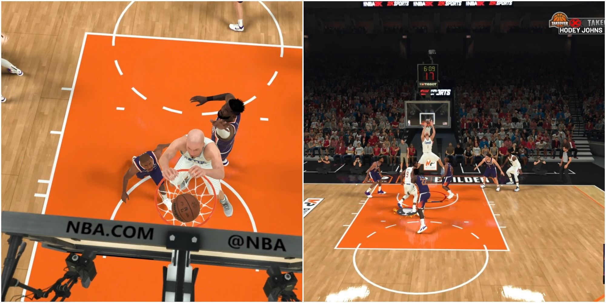 NBA 2K22 Best Dunker Build Collage Overhead Shot And Rim Hanger