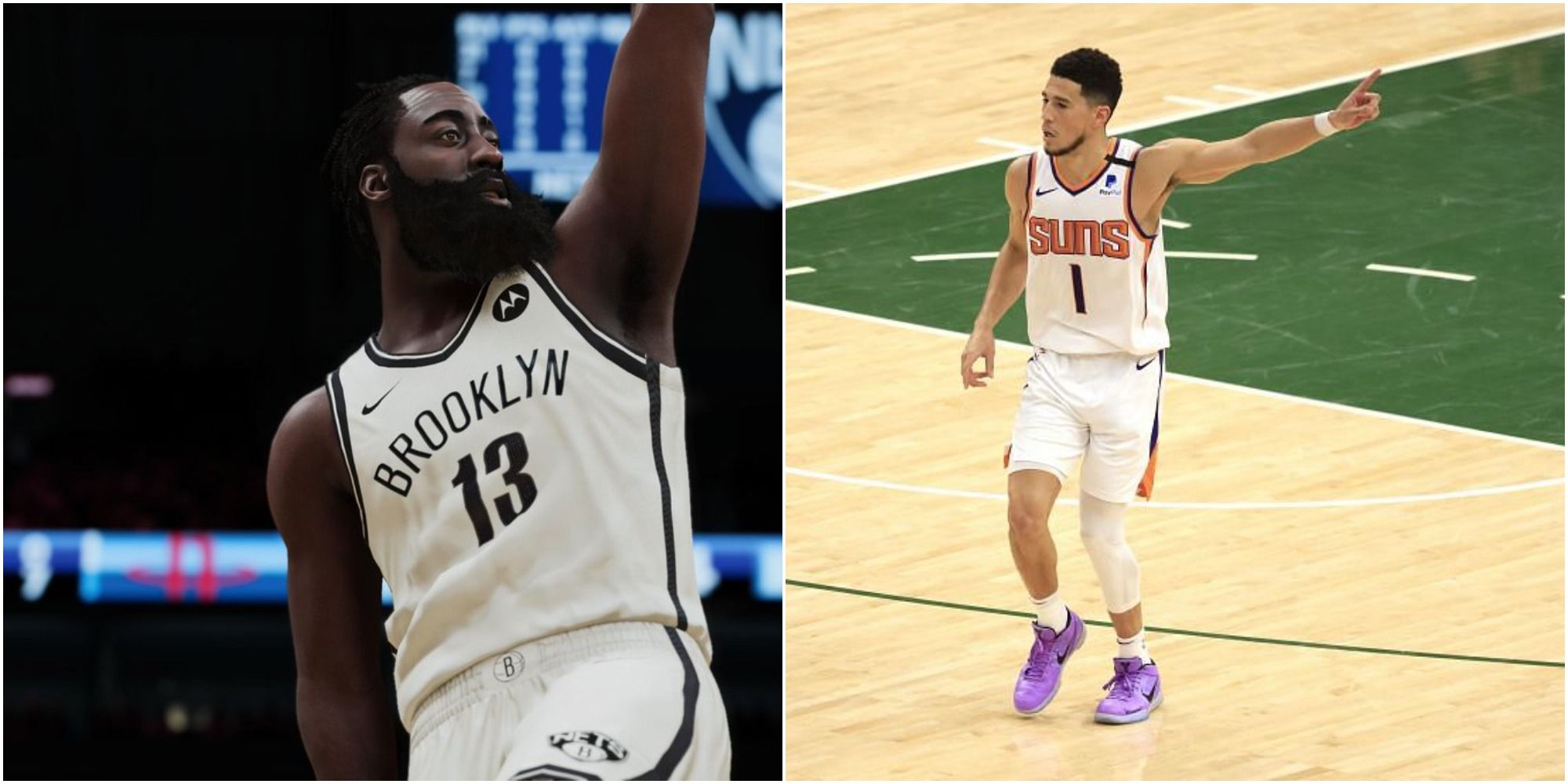 NBA 2K22 Best Shooting Guards Collage James Harden And Devin Booker