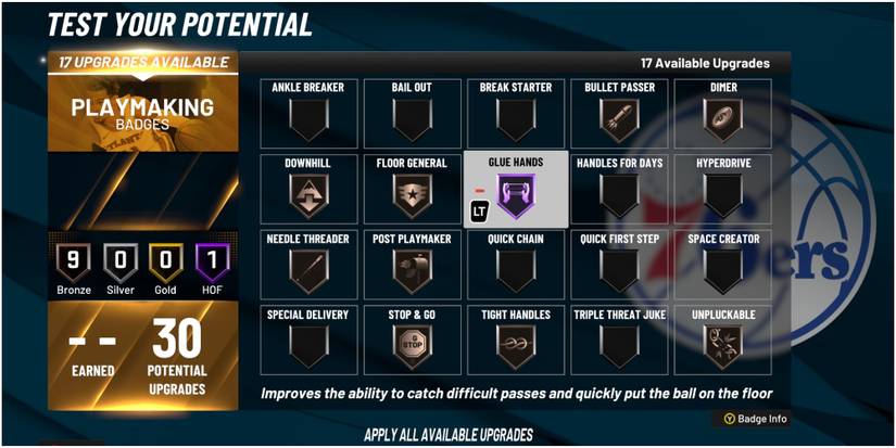 NBA 2K22 Glue Hands Playmaking Badge Description