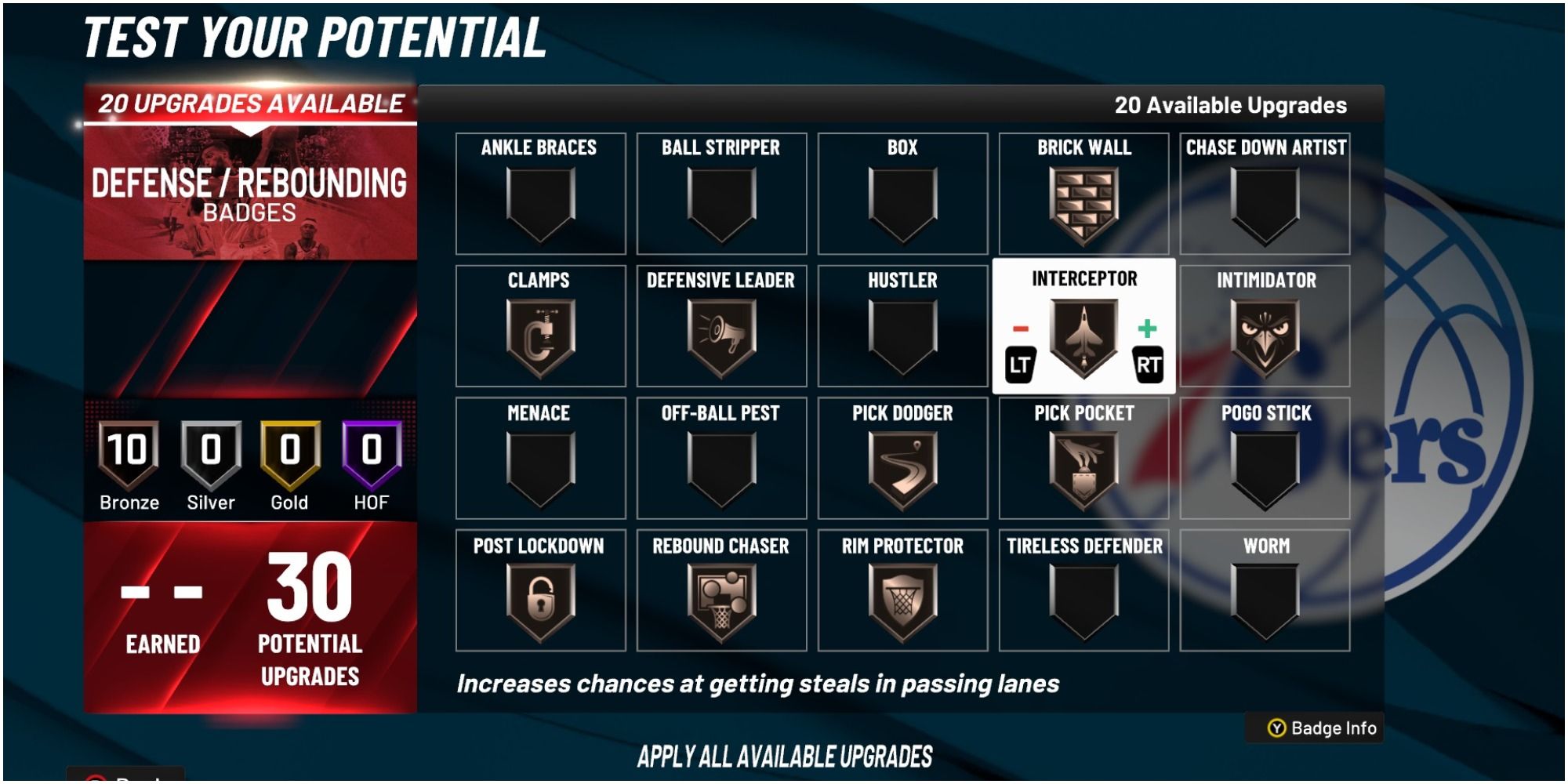 NBA 2K22 Interceptor Defense And Rebounding Badge Description