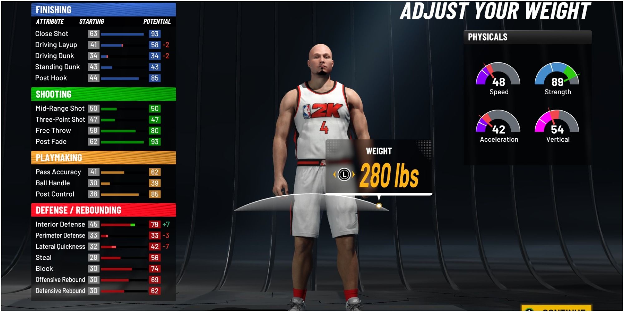 NBA 2K22 Maxing Out The Weight On A Power Forward