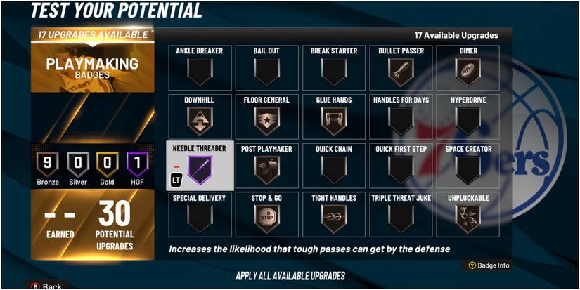 NBA 2K22 Needle Threader Playmaking Badge Description