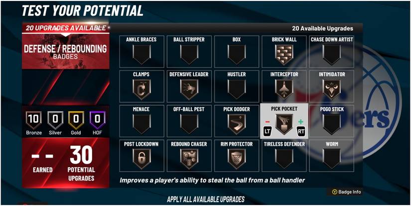 NBA 2K22 Pick Pocket Defense And Rebounding Badge Description
