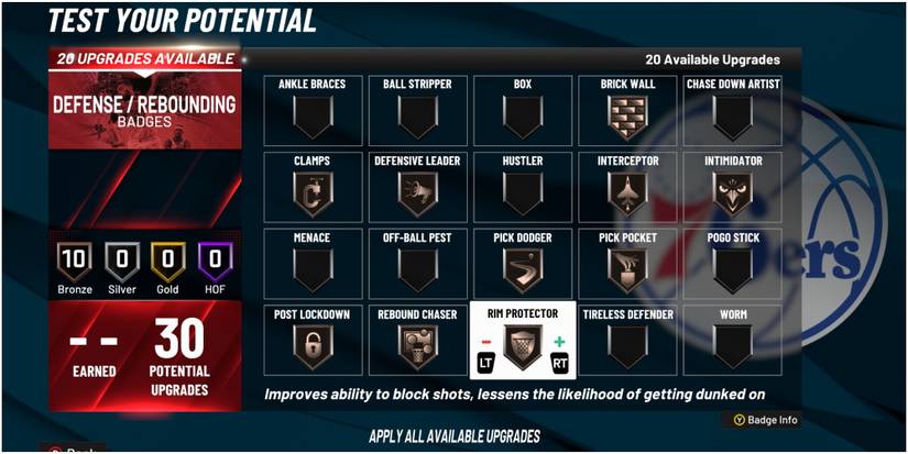 NBA 2K22 Rim Protector Defense And Rebounding Badge Description