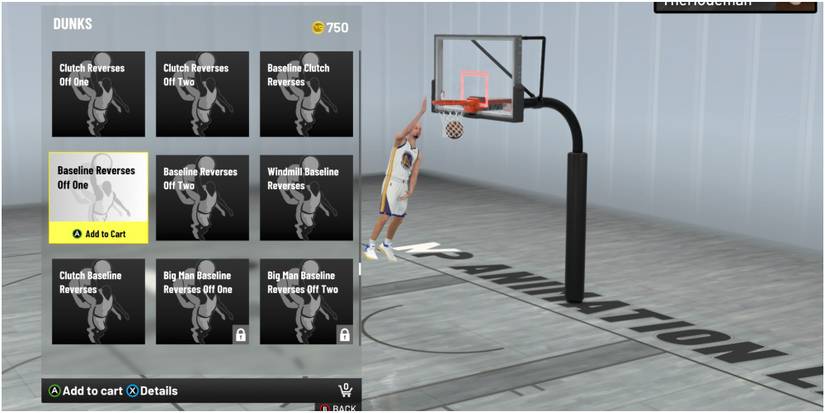 NBA 2K22 Selecting The Baseline Reverses Off One Slam Dunk Package