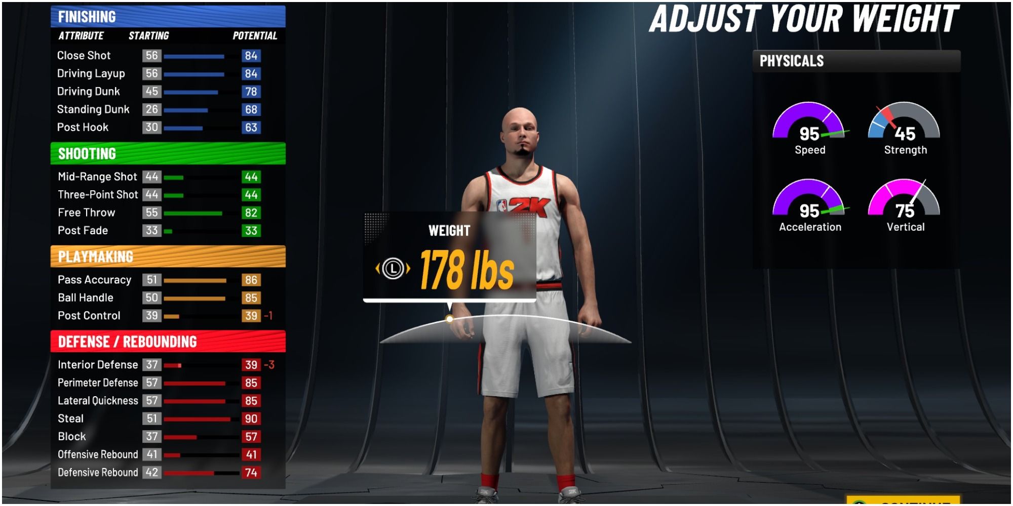 NBA 2K22 Setting The Point Guard Weight To 178 Pounds