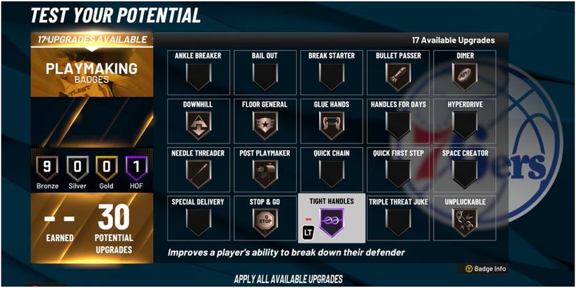 NBA 2K22 Tight Handles Playmaking Badge Description