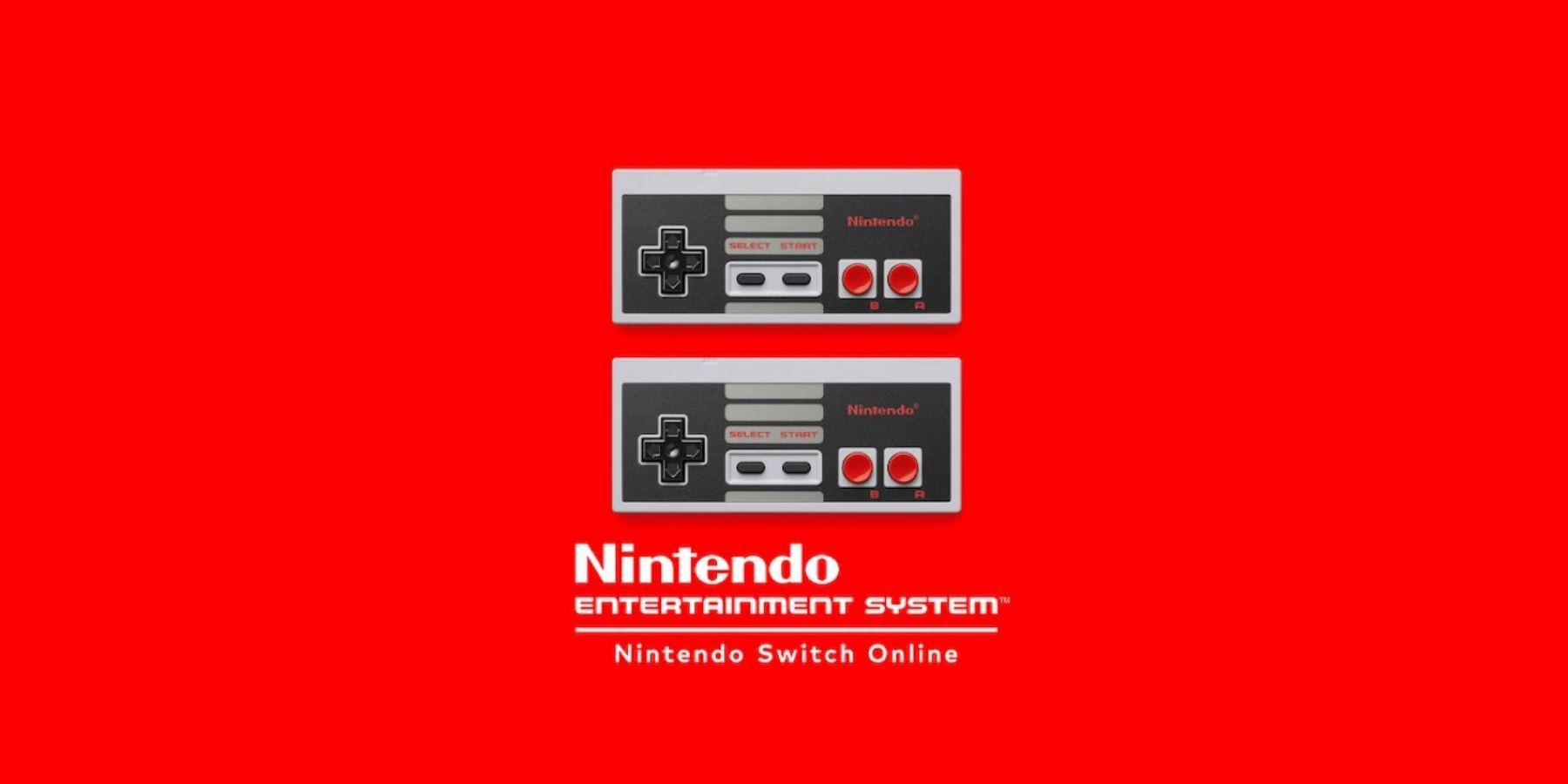 Banner for the Nintendo Entertainment System games on Nintendo Switch Online featuring two NES controllers