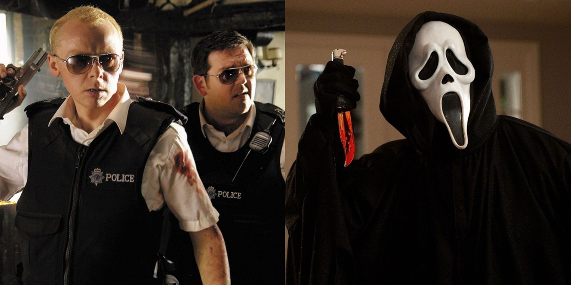 Nicholas and Danny in Hot Fuzz and the Ghostface killer in Scream