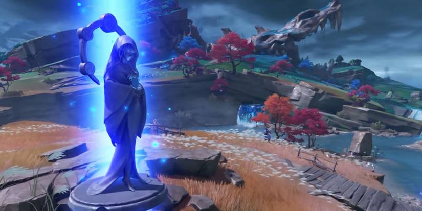 Orobashi's skull and Raiden's statue in Yashiori Island