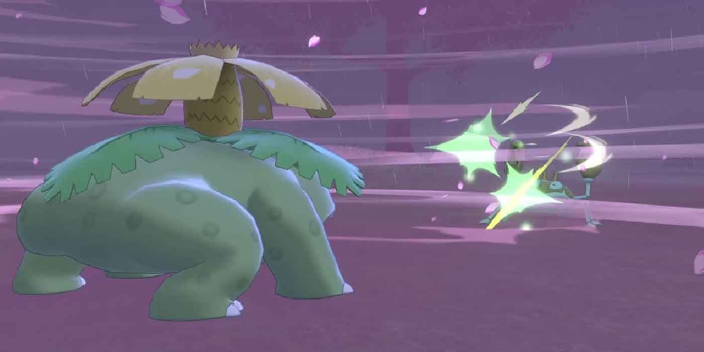 Bulbasaur using Petal Blizzard in Pokemon Sword and Shield