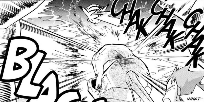 Pokemon Adventures Pikachu defeats Onyx with Thunderbolt