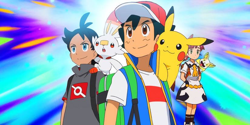 Pokemon Journeys Ash, Pikachu, Goh, Scrobunny, Chloe & Yamper