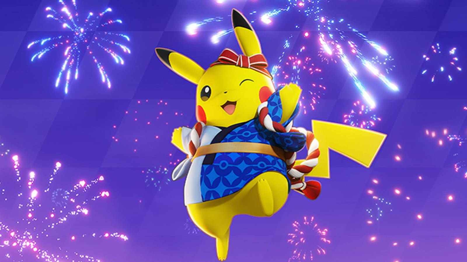 Pokemon Unite free style cosmetic pikachu and fireworks background