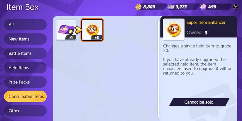 Pokemon Unite item box menu consumable items