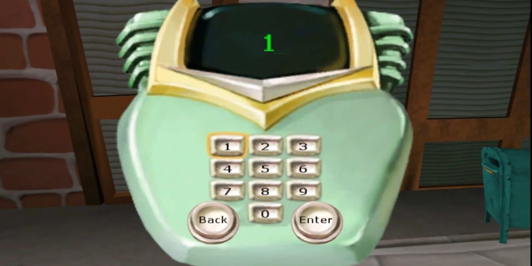 Typing in the door code at the Post Office in Psychonauts