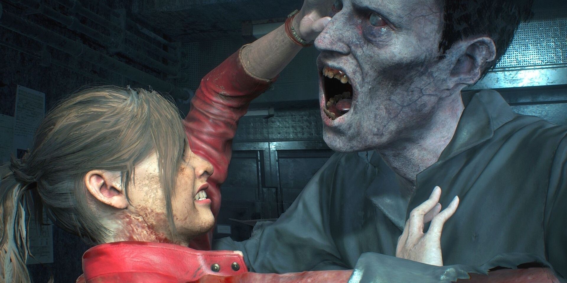Resident Evil Remake 2 Claire Redfield is bitten by zombie