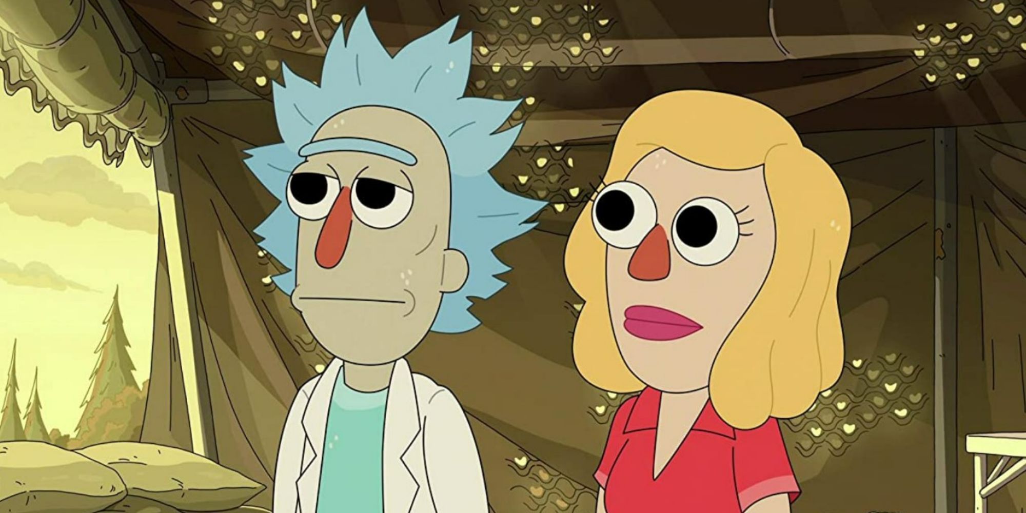 Doll-like decoy clones of Rick and Beth stare blankly in Rick and Morty
