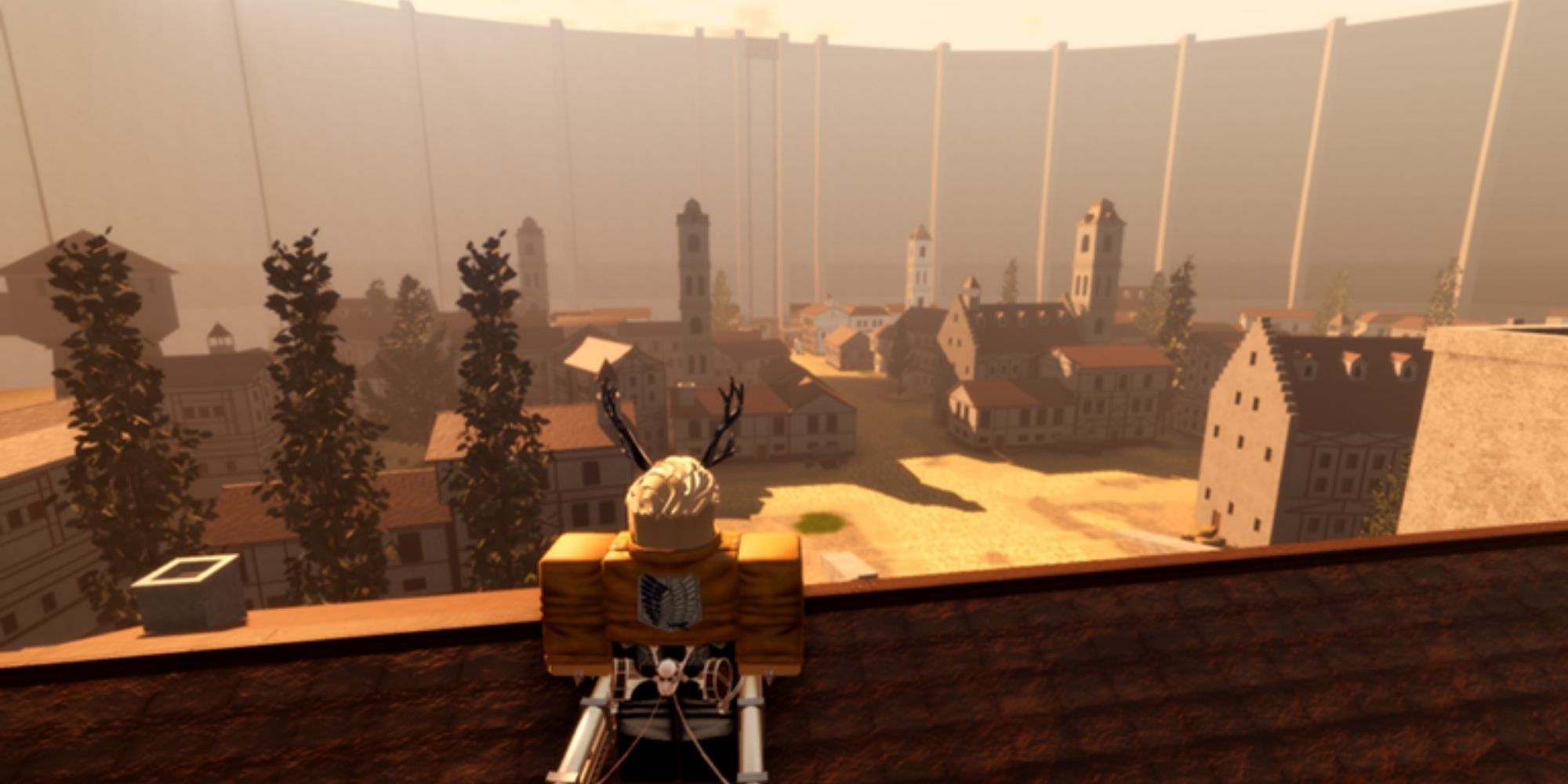 Image still of city from Roblox game AOT: Freedom Awaits.