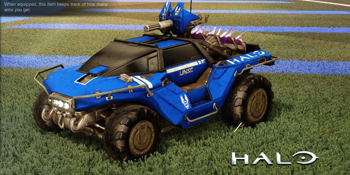 Rocket League blue Halo HogSticker displayed on grassy field