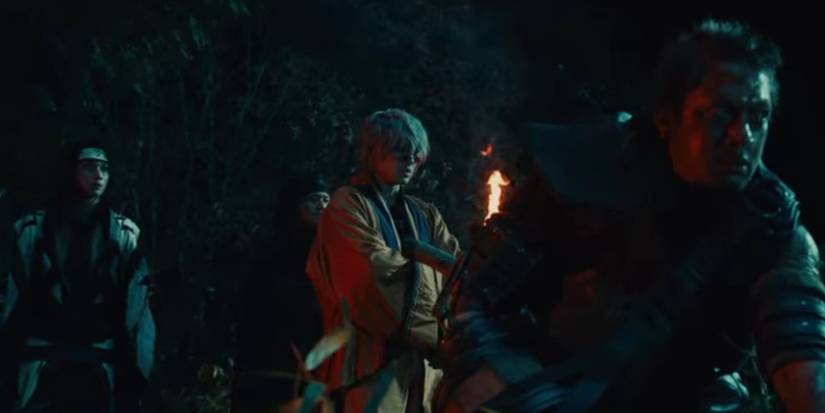 Rurouni Kenshin Enishi Yukishiro standing with Hyogo Kujiranami Hyoko Otowa and Tenmon Inui