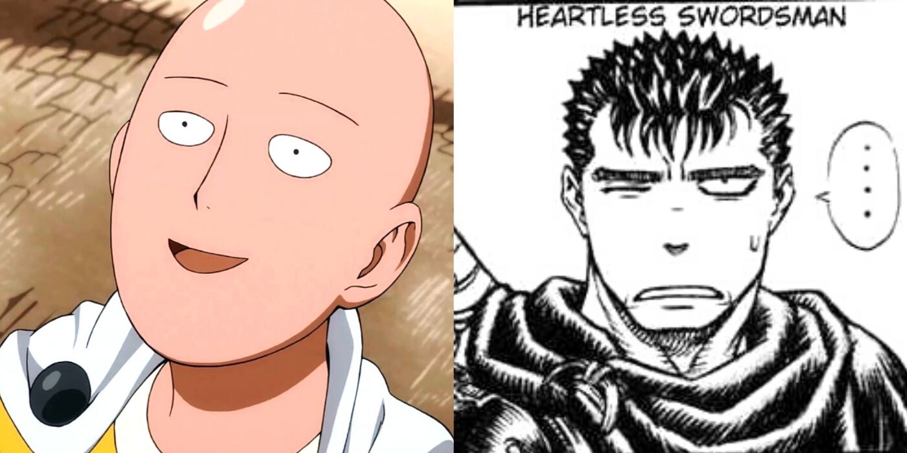 One Punch Man Saitama And Berserk Guts Split Image Seinen Protagonist Feature Image