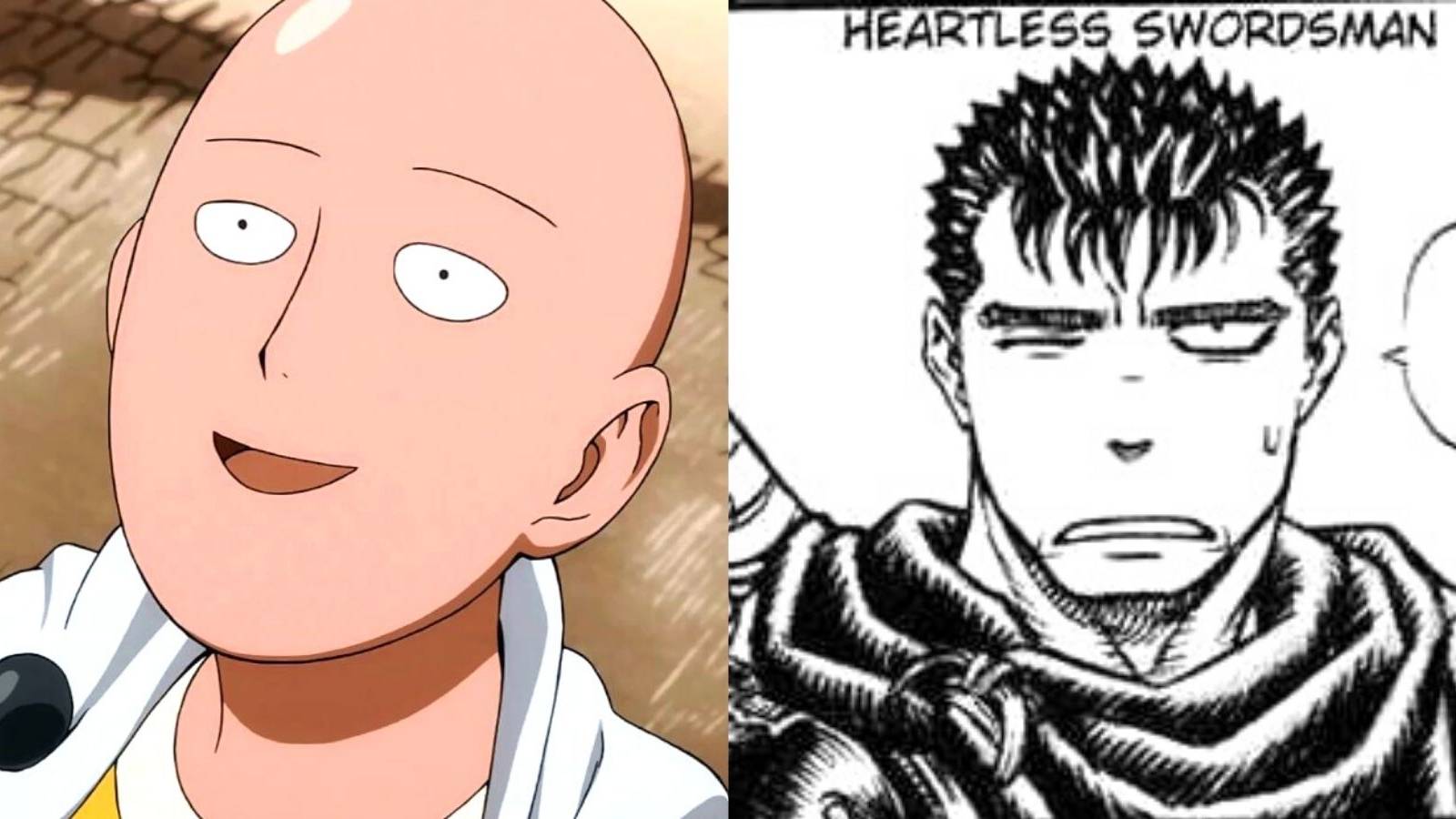 One Punch Man Saitama And Berserk Guts Split Image Seinen Protagonist Feature Image
