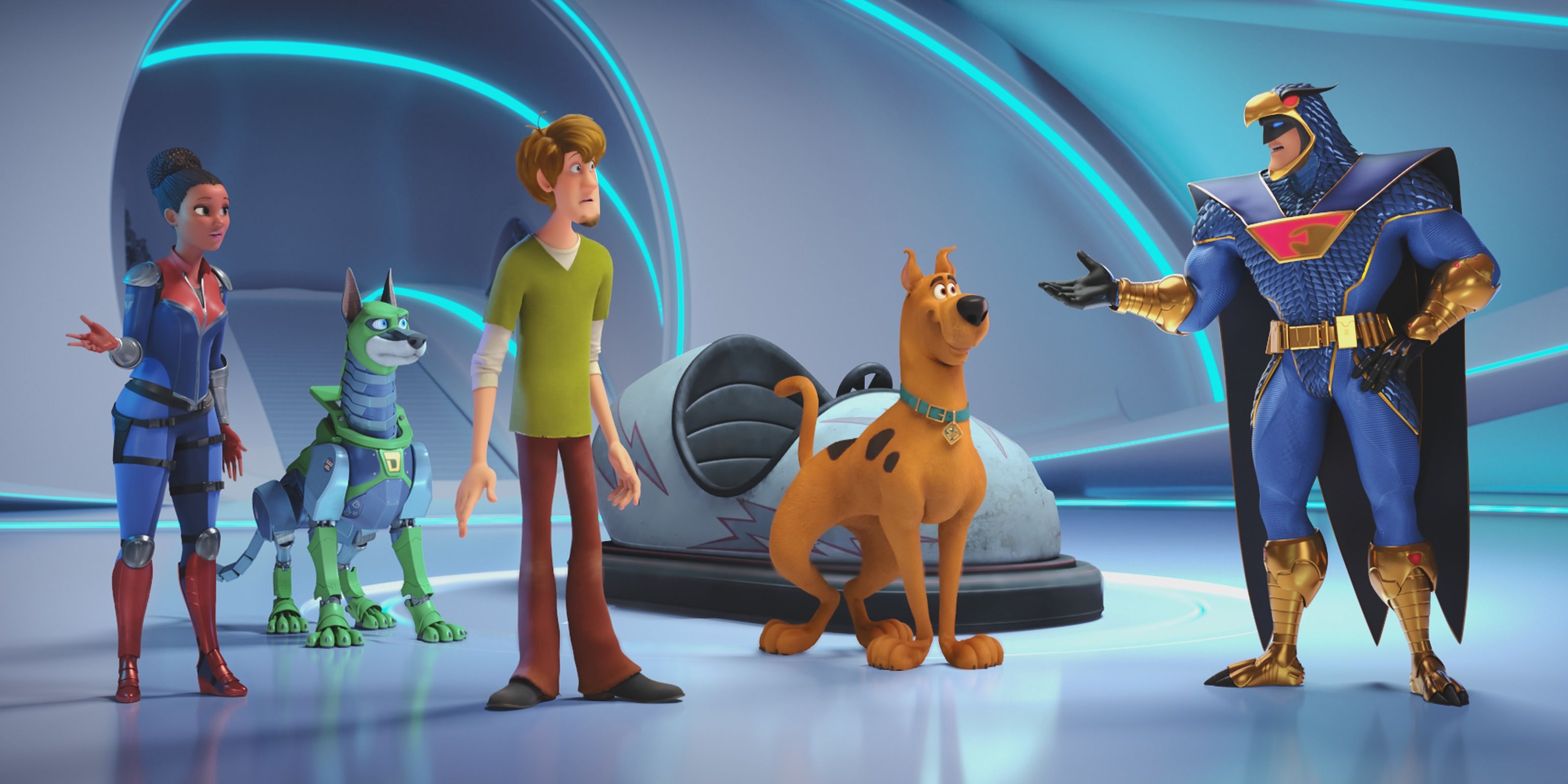Scooby-Doo, Shaggy, Blue Falcon, and Dynomutt in Scoob!