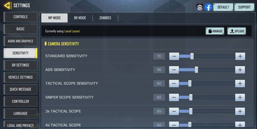 Sensitivity settings