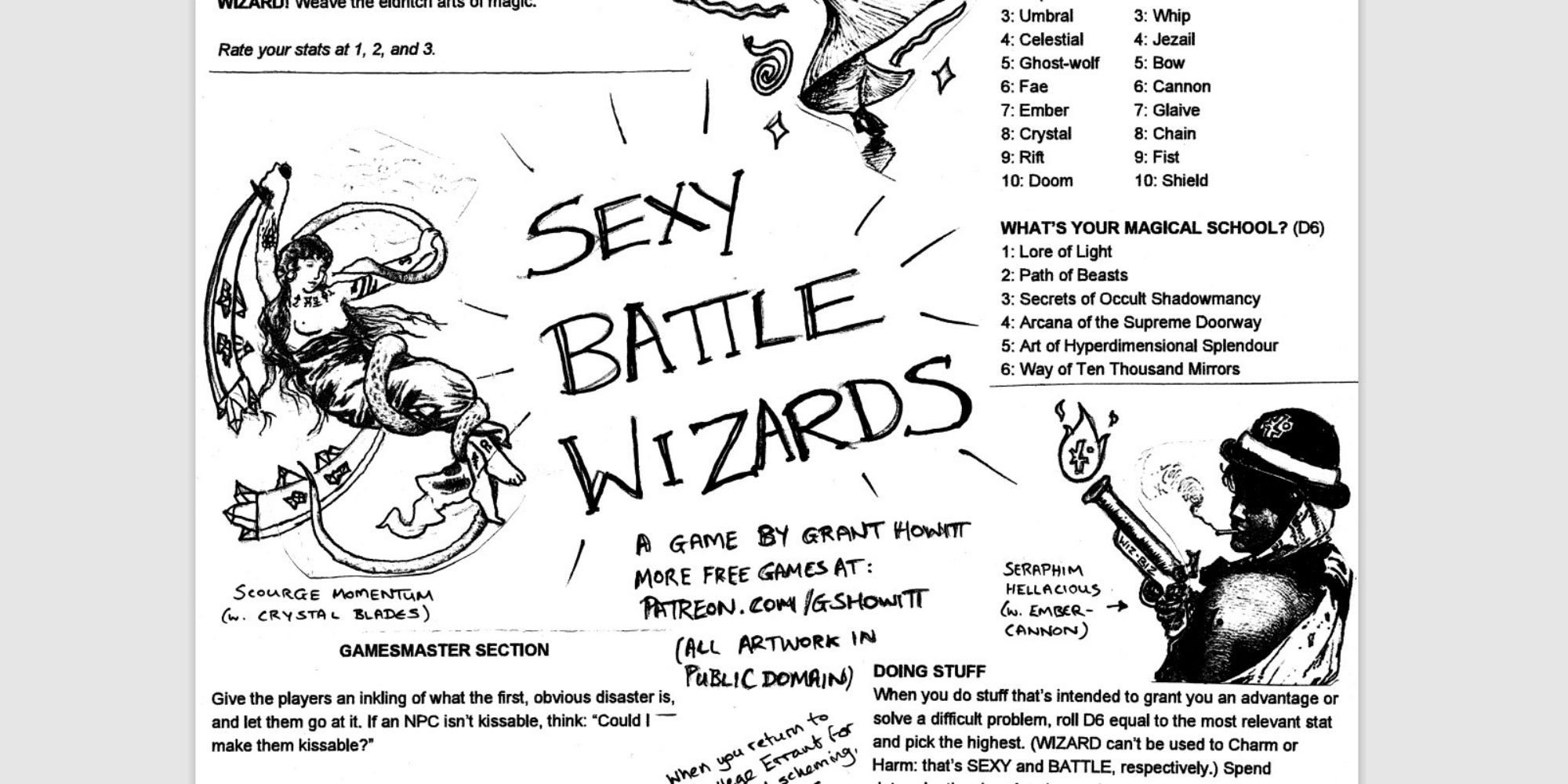 Sexy Battle Wizards with doodles of characters