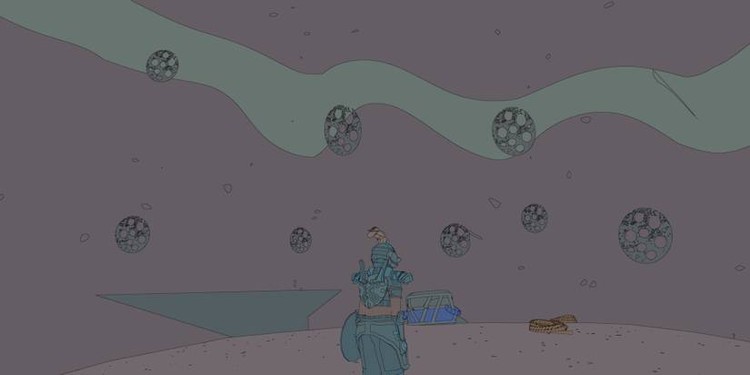 Sable in cave with a round symbol with circles in it on the walls