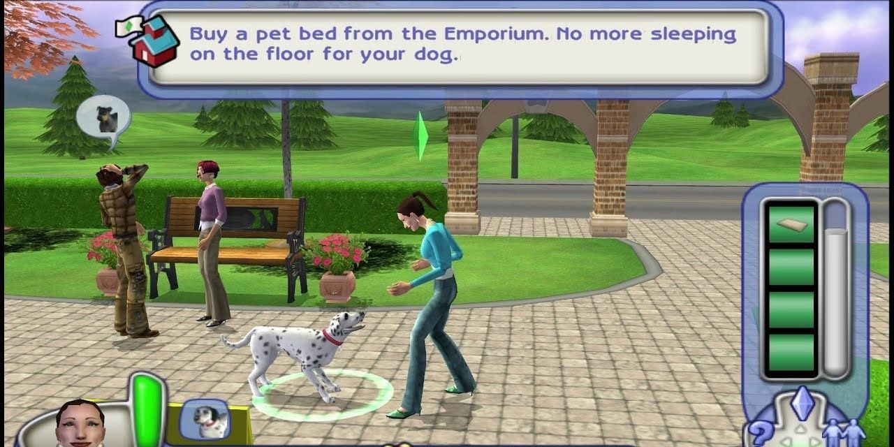 Sims 2 Sim walks a dog