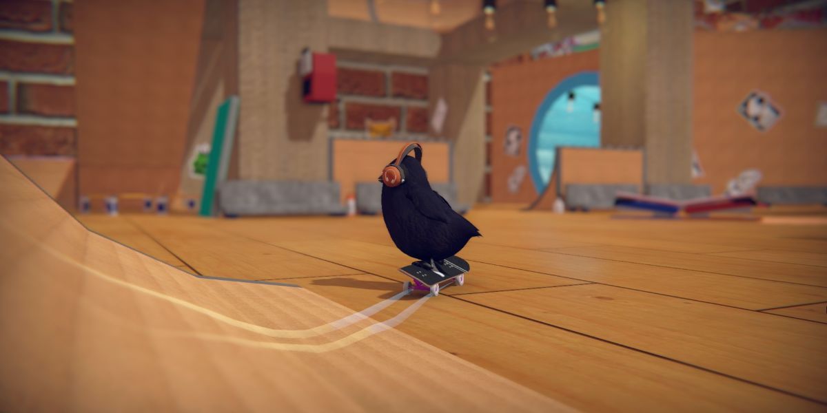 black skating bird with glitchy camera