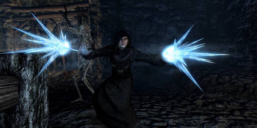 Skyrim Revamped Mod Featuring An Enemy Mage Using Frost Magic