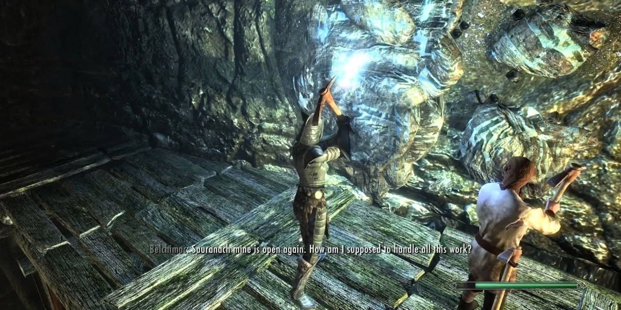 Skyrim Silver Ore Vein Being Mined By Dragonborn