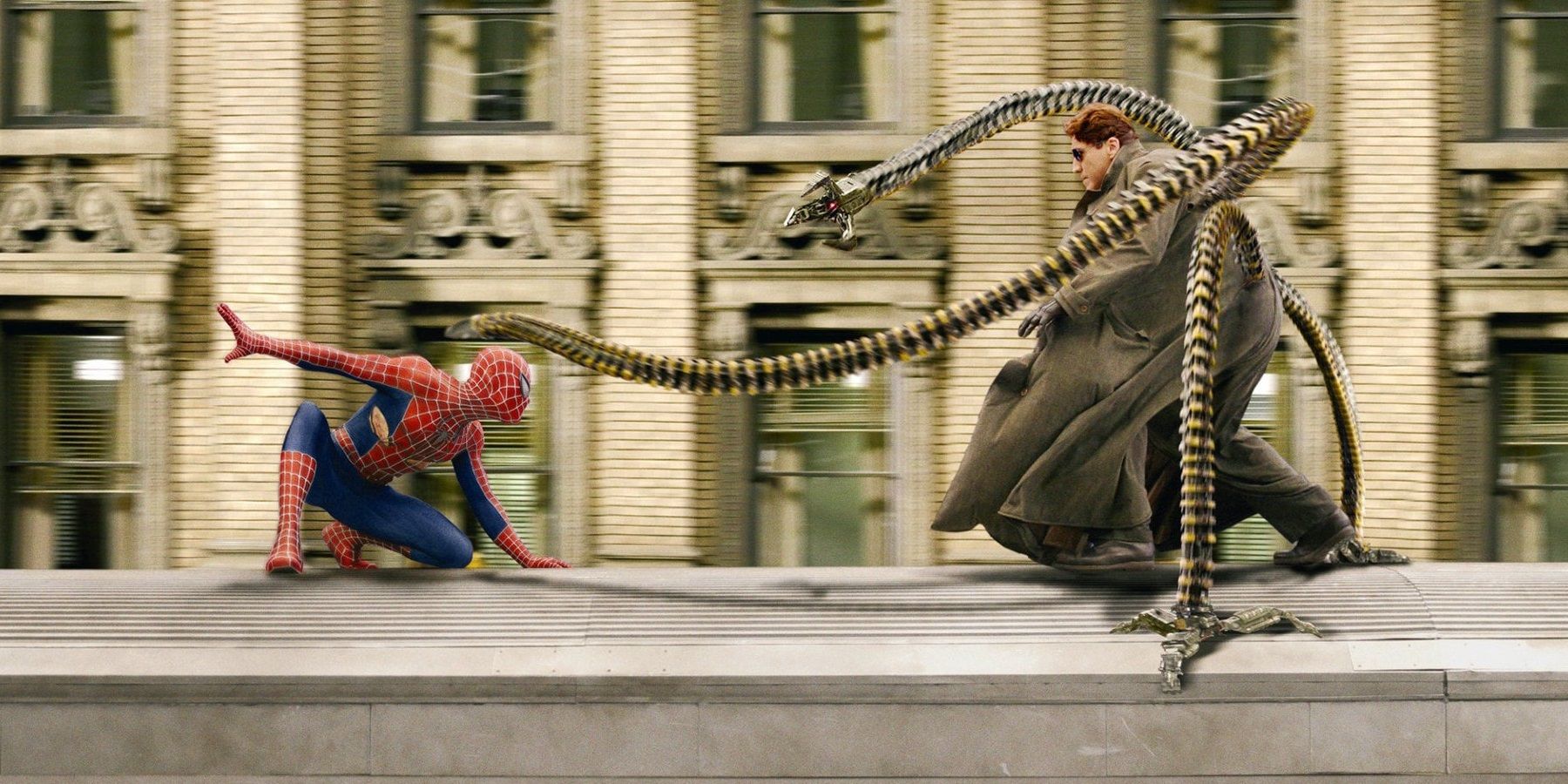Spidey and Doc Ock fighting on a train in Spider-Man 2