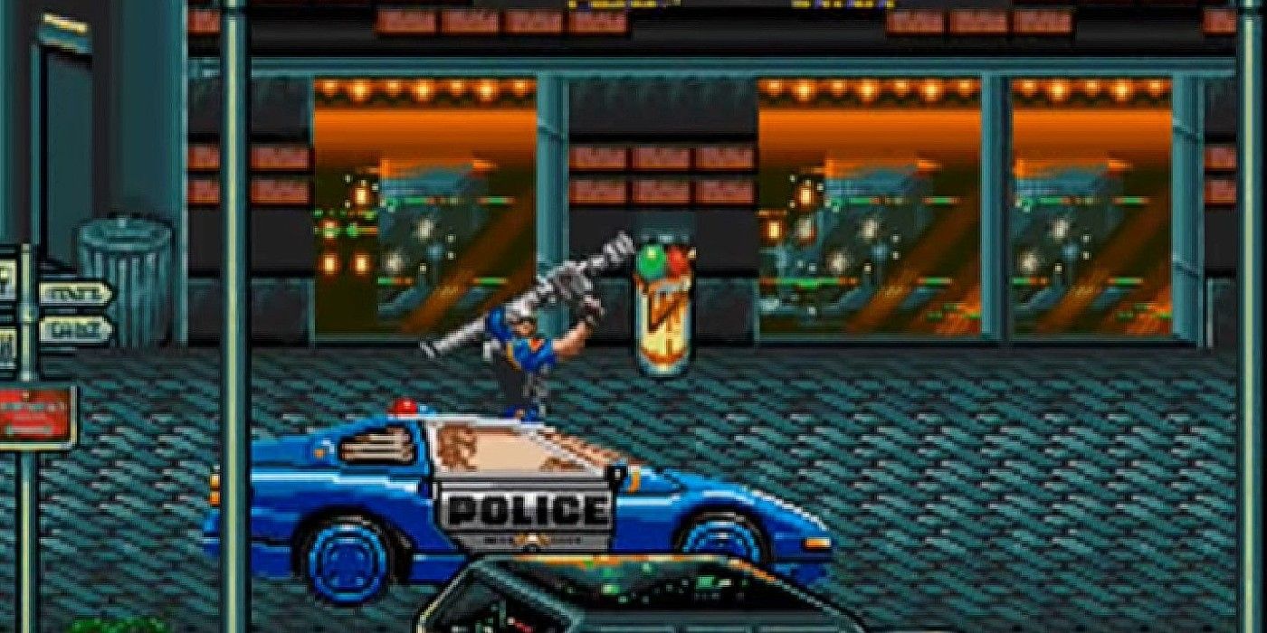 Cop firing bazooka from cop car in Streets of Rage original
