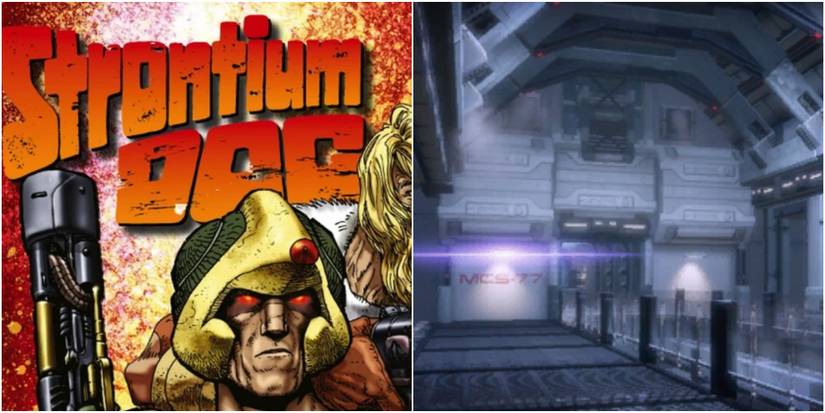 Cover of the comic Strontium Dog and the Strontium Mule ship from Mass Effect 2.