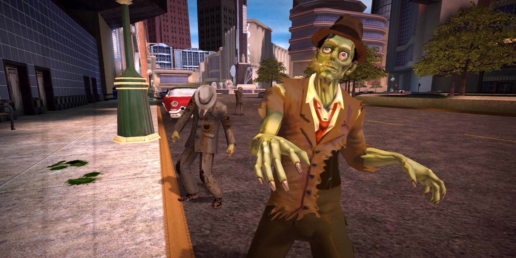 Stubbs the Zombie in Rebel Without a Pulse ps5  Zombie with hat creeping towards player
