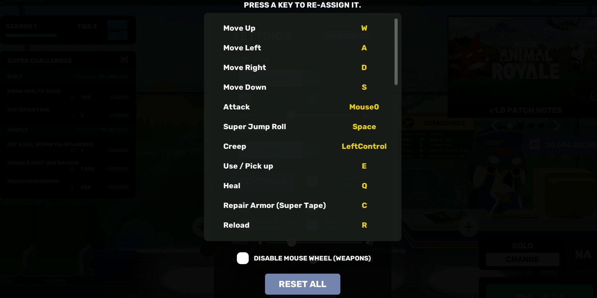 Super Animal Royale - Showing The Keybinds Menu In-Game
