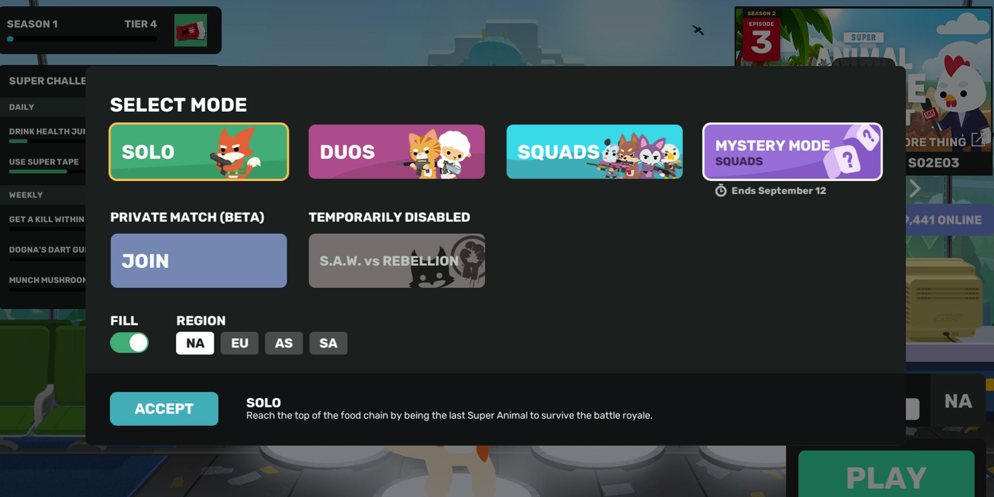 Super Animal Royale - The Modes Screen As It Currently Is For The Game