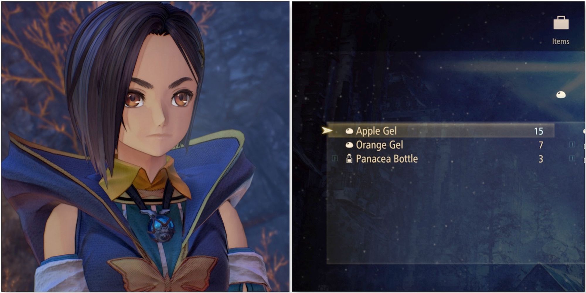 Rinwell and the item menu from Tales of Arise