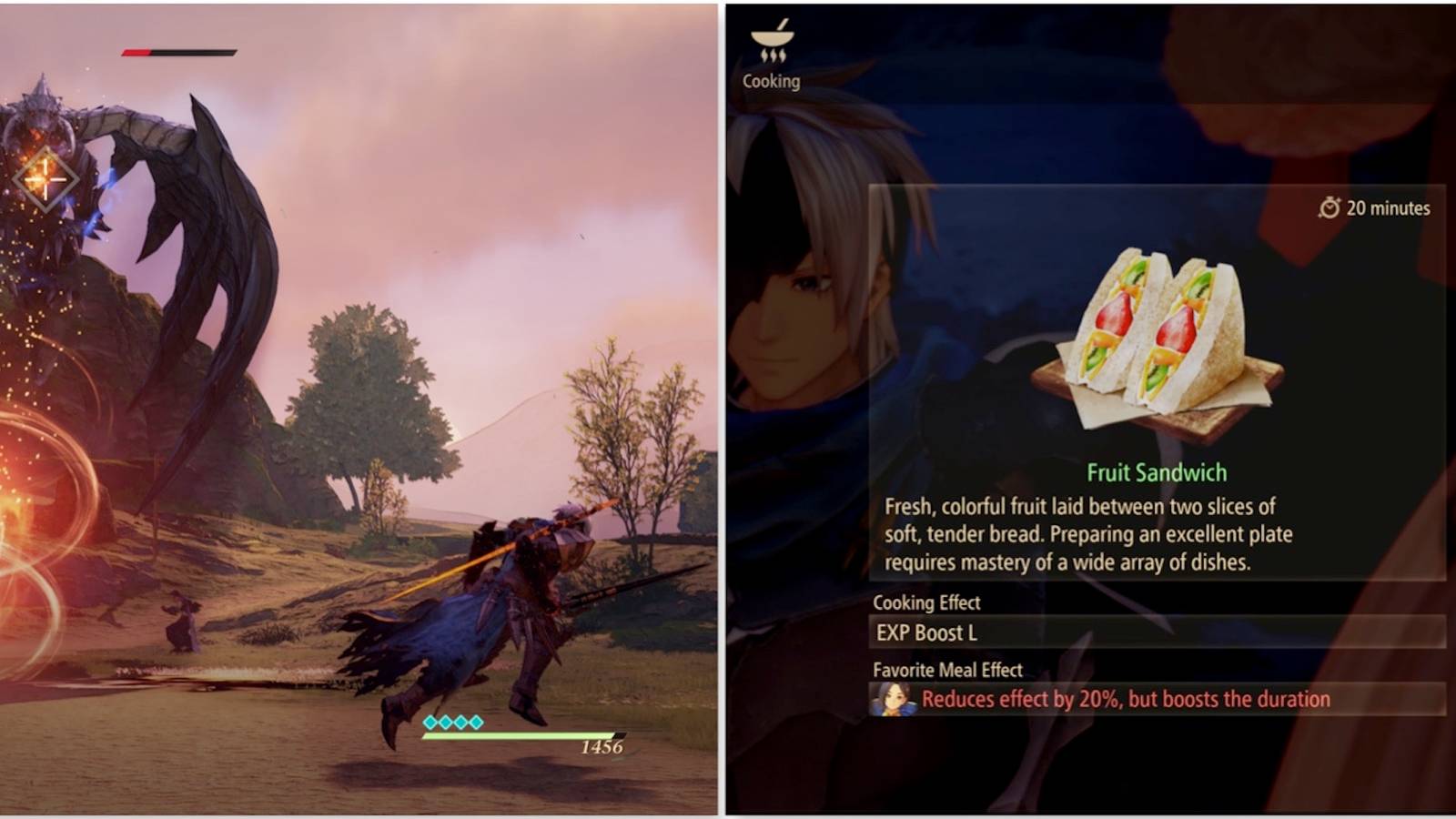 Fighting and the food menu from Tales of Arise
