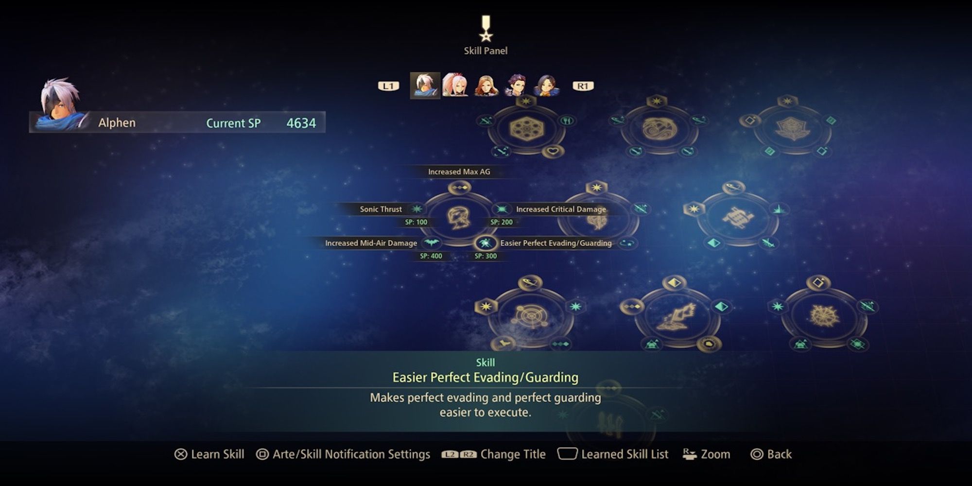 Easier Perfect Evading/Guarding skill in skill menu from Tales of Arise