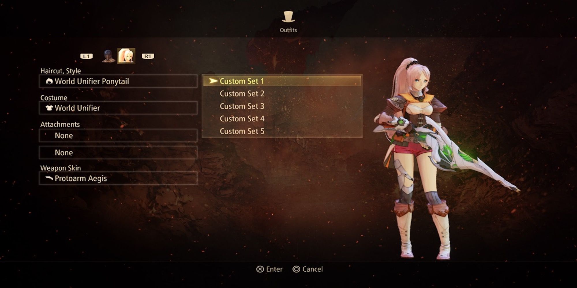 The costumes menu from Tales of Arise