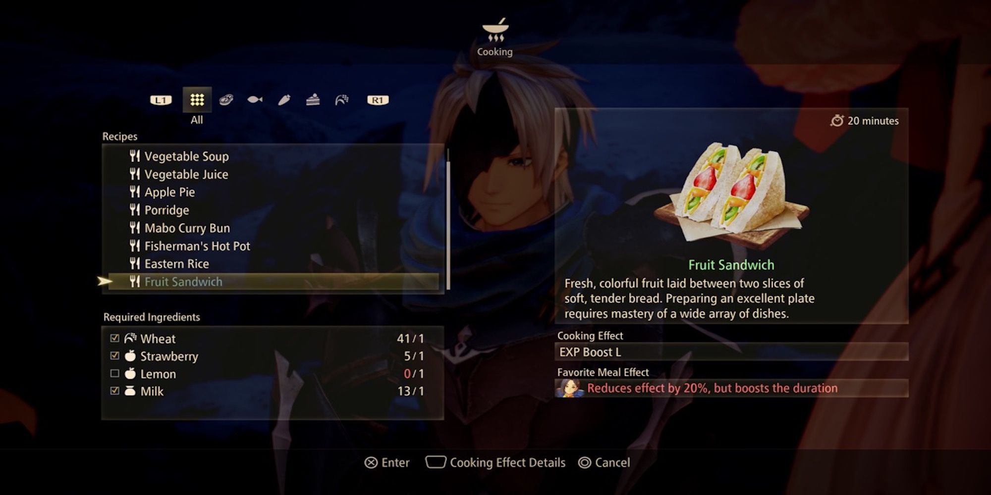 The food menu from Tales of Arise