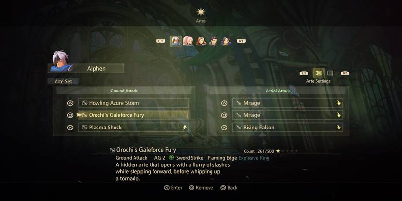 Orochi’s Galeforce Fury in the Artes menu from Tales of Arise