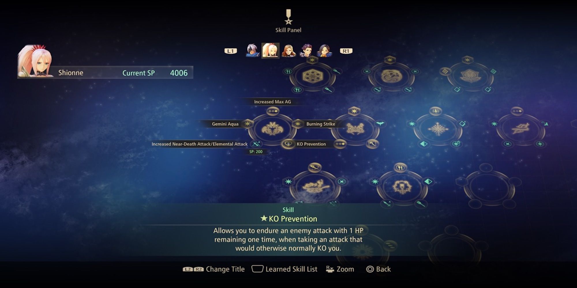 KO Prevention skill in skill menu from Tales of Arise
