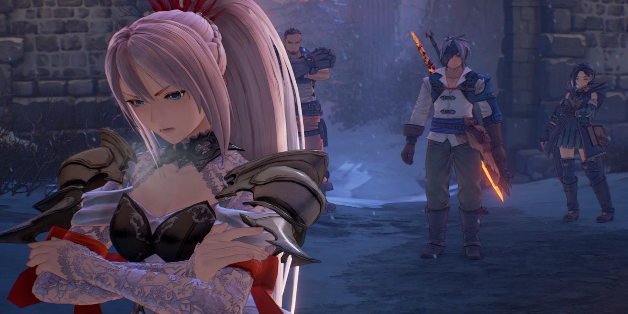 A cutscene featuring characters from Tales of Arise