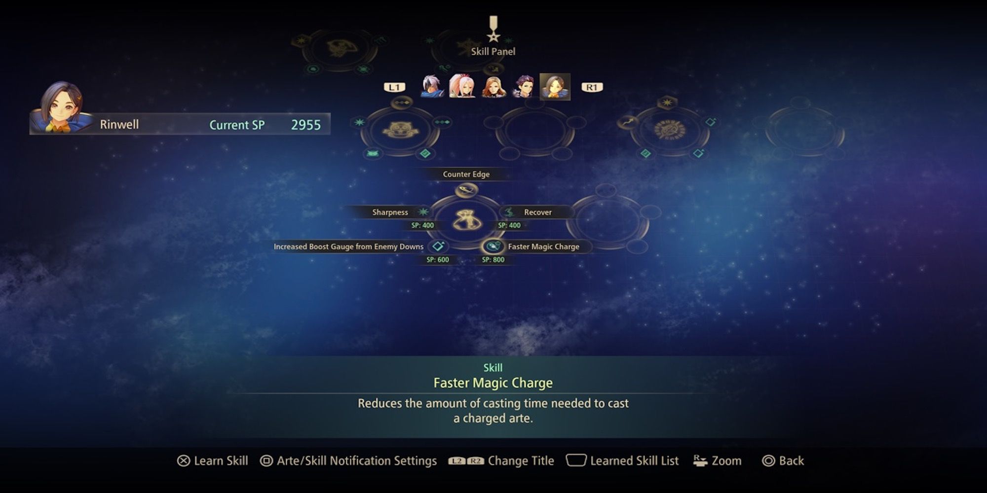 Faster Magic Charge skill in skill menu from Tales of Arise